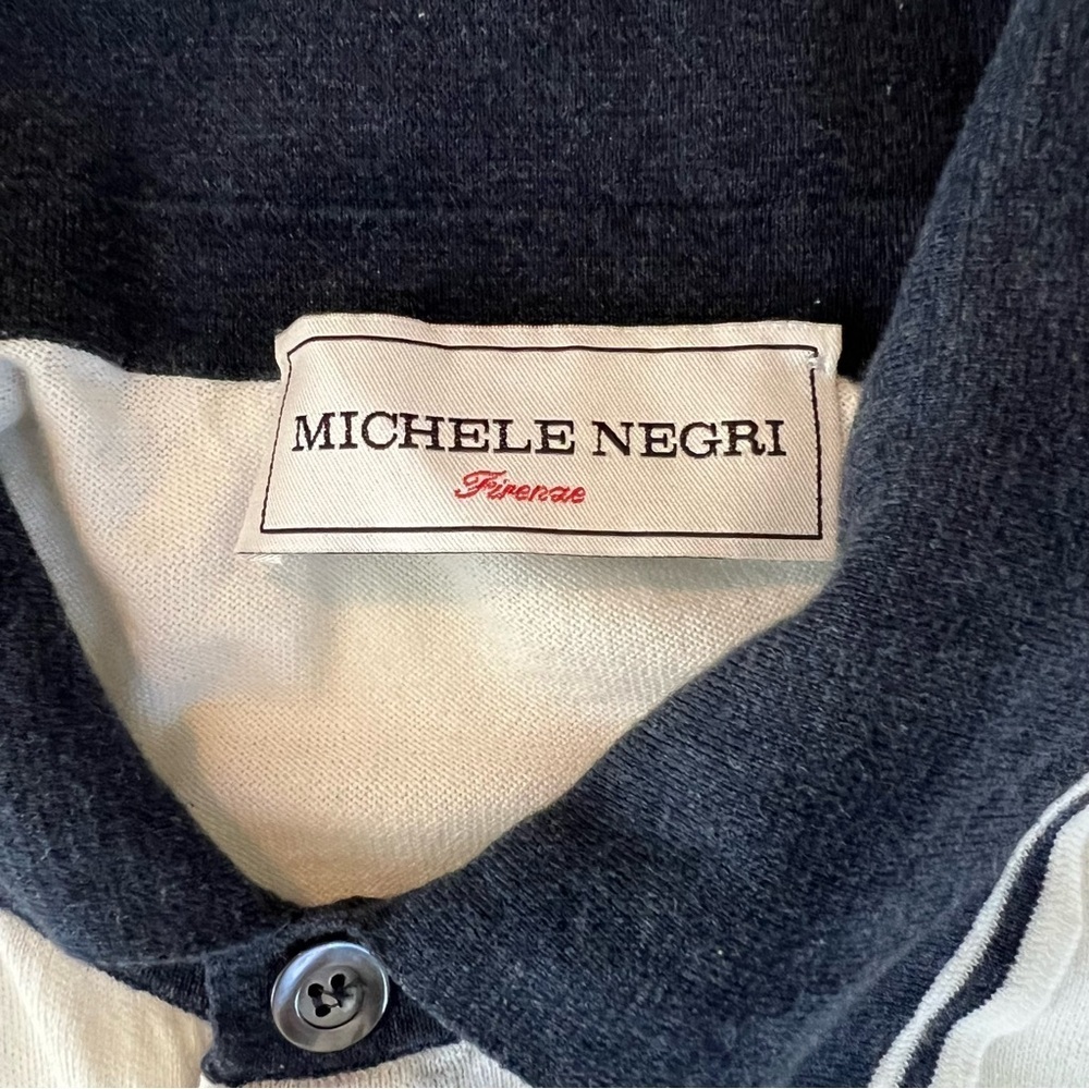 Michele Negri Italian Lightweight Knit Nautical Preppy Quiet Luxury Polo Shirt M - Picture 8 of 8